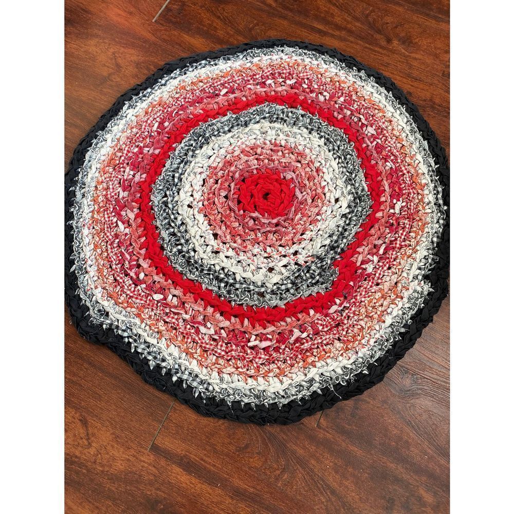 Vintage Hand Crocheted Rustic Cabin Rag Rug
